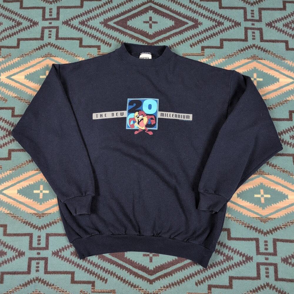 Vintage Y2K Looney Tunes Taz 2000 New Millennium Crewneck Sweater Large Tultex